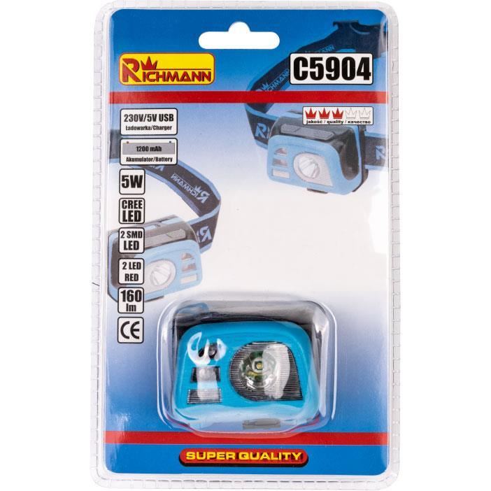 Lanternă de cap cu acumulator 5W, 5 x LED, Richmann