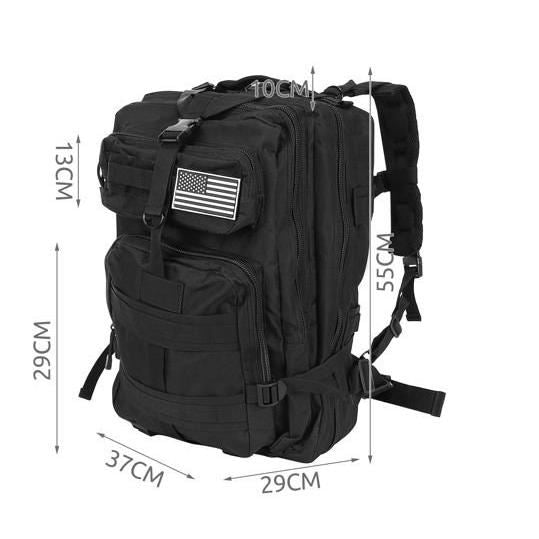 Ghiozdan/rucsac tactic, 5 compartimente, poliester 600D, negru, 38 L, 37x29x55 cm, Isotrade