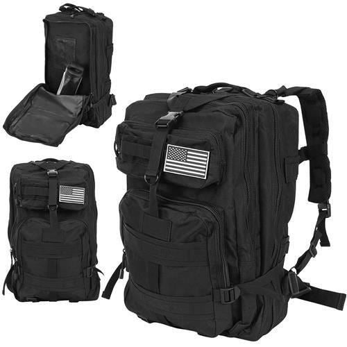 Ghiozdan/rucsac tactic, 5 compartimente, poliester 600D, negru, 38 L, 37x29x55 cm, Isotrade