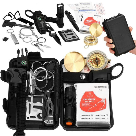 Kit turistic, supravietuire, multifunctional, cu trusa, set 19 piese, 20x11x5 cm, Springos