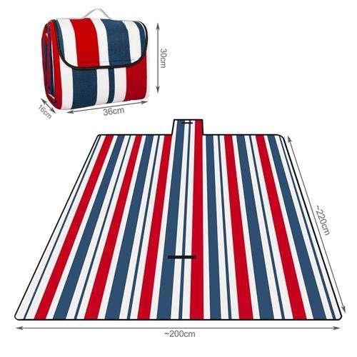 Patura picnic, model dungi, rosu, alb, albastru, 200x220 cm