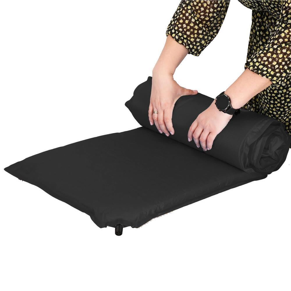 Saltea camping auto-gonflabila, poliester si spuma PU, negru, 180x50 cm, Springos