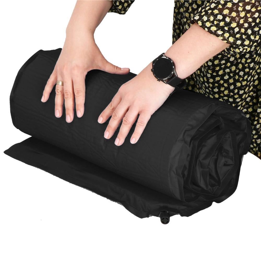 Saltea camping auto-gonflabila, poliester si spuma PU, negru, 180x50 cm, Springos