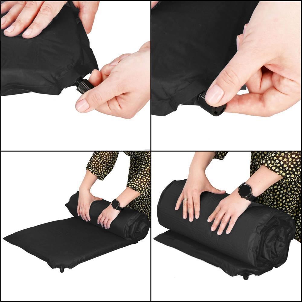 Saltea camping auto-gonflabila, poliester si spuma PU, negru, 180x50 cm, Springos