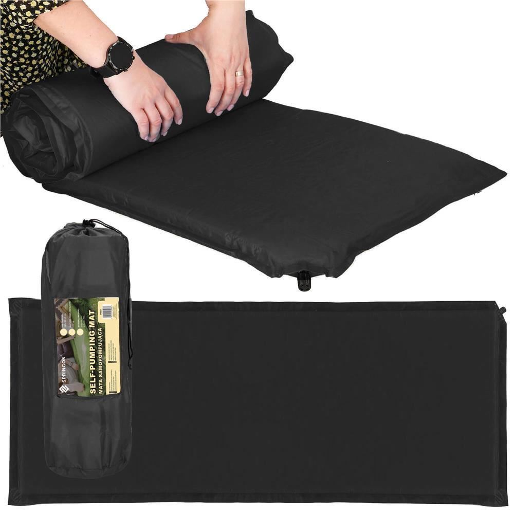 Saltea camping auto-gonflabila, poliester si spuma PU, negru, 180x50 cm, Springos