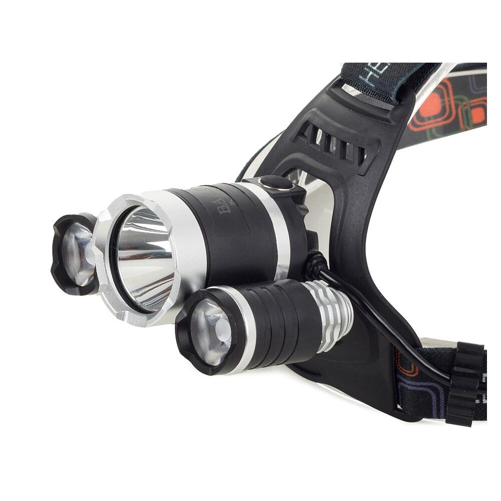Lanterna de cap cu acumulator, tactica, Bailong, 1 x LED CREE XM-L T6, 2 x LED XP-E, unghi reglabil, 400 m