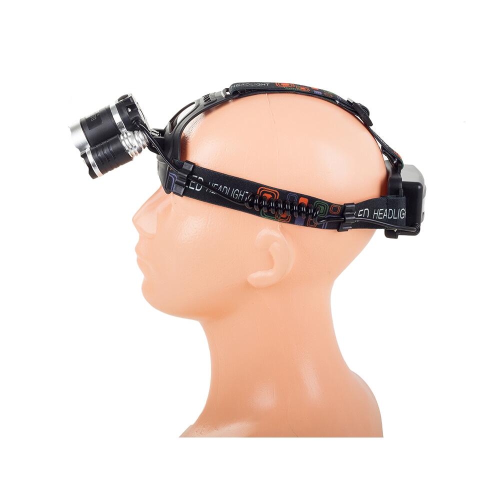 Lanterna de cap cu acumulator, tactica, Bailong, 1 x LED CREE XM-L T6, 2 x LED XP-E, unghi reglabil, 400 m