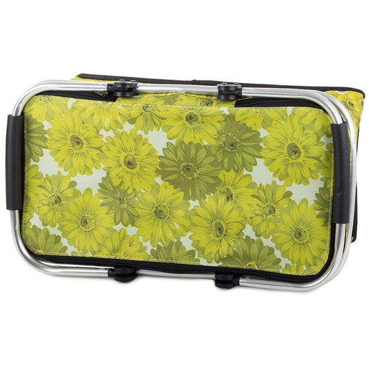 Geanta/cos picnic, termoizolanta, Verk Group, galben, model floral, 48x28x22 cm