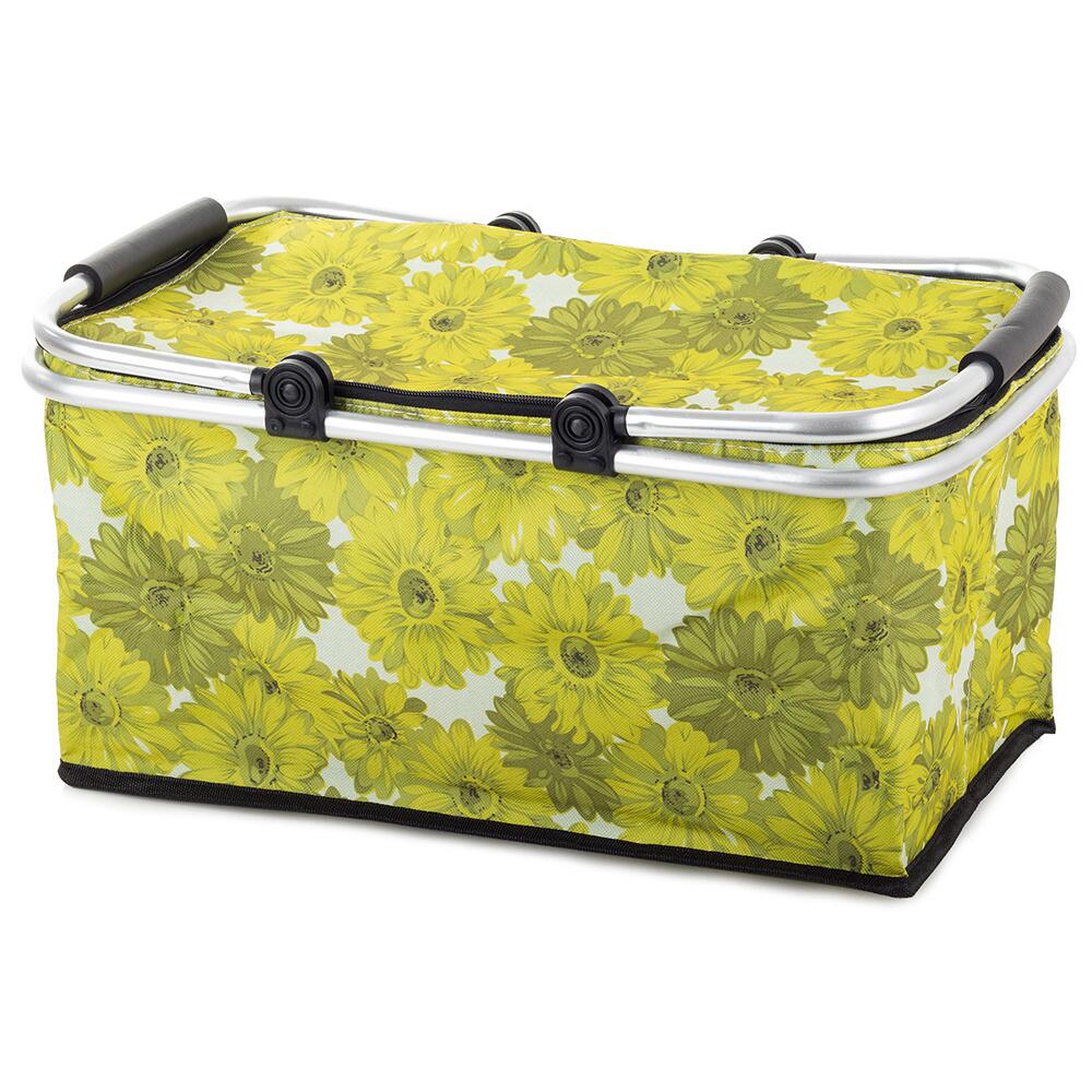 Geanta/cos picnic, termoizolanta, Verk Group, galben, model floral, 48x28x22 cm