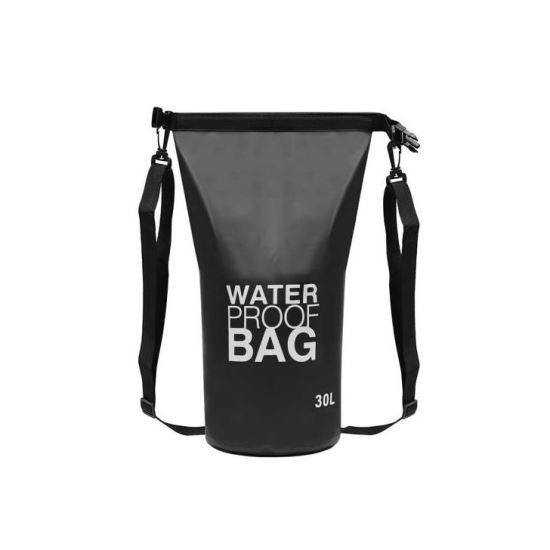 Geanta/rucsac camping, impermeabila, curea umar, PVC, negru, 30 L, 41.5x57 cm, Isotrade