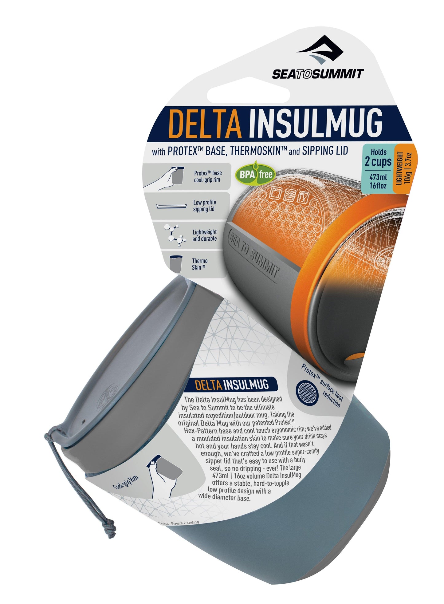 Cana 473 ml cu capac Sea To summit Delta InsulMug, leak proof, gri - Hai-afara.com I Echipament de trekking, drumeții, cățărări, outdoor