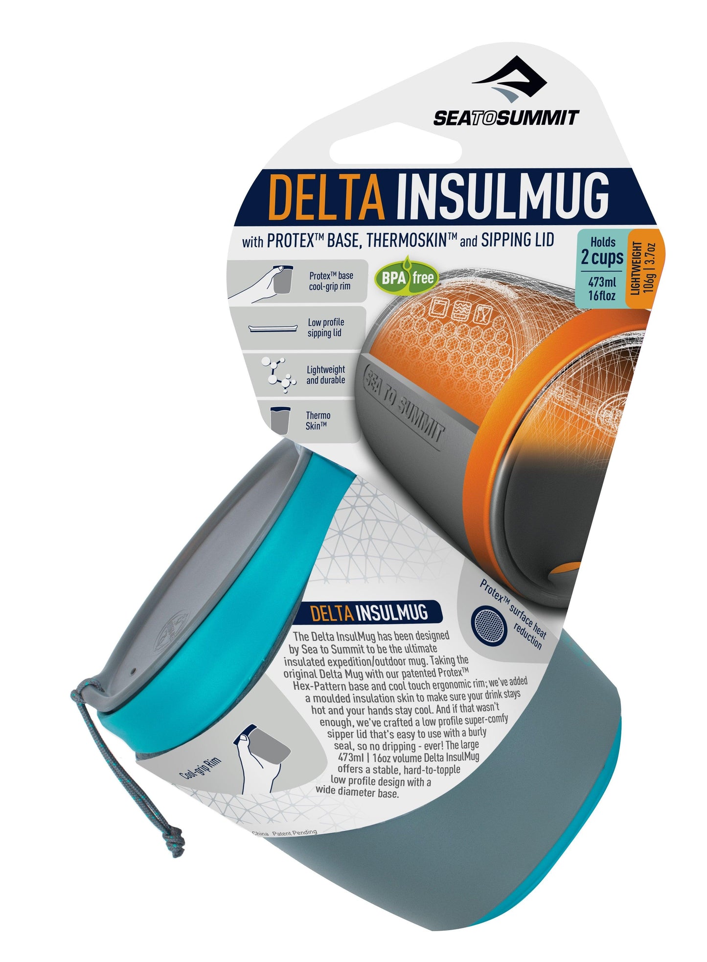 Cana 473 ml cu capac Sea To summit Delta InsulMug, leak proof, pacific blue - Hai-afara.com I Echipament de trekking, drumeții, cățărări, outdoor