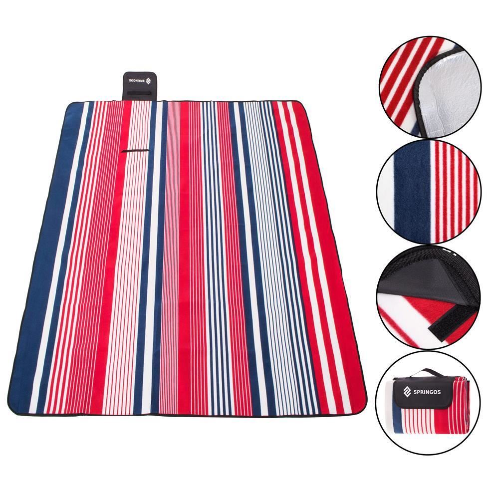 Pătură picnic, model cu dungi, roșu, 200x200 cm, Springos